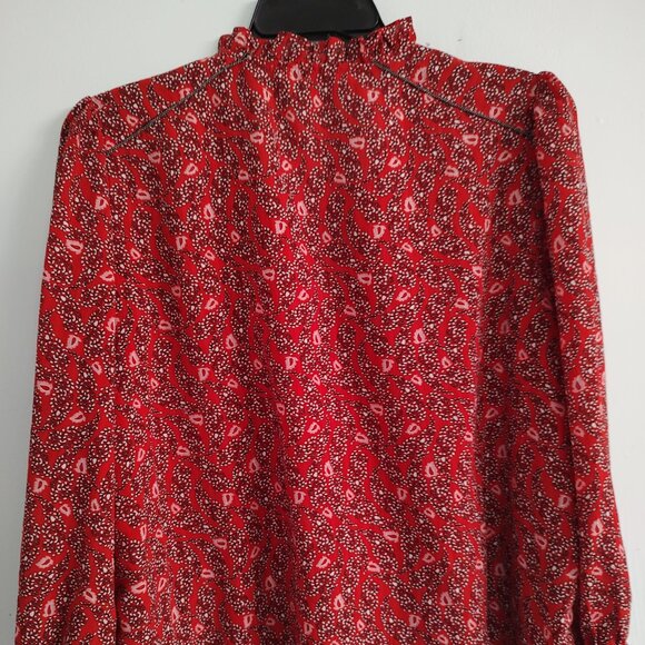 Rose & Olive Red and Black Ruffled Blouse with Zipper Detail Size L - Picture 2 of 4